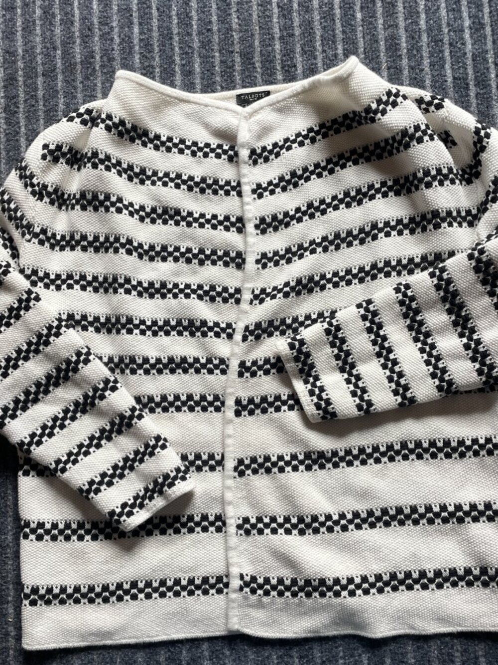 Talbots Cardigan XL Petite Black and White 98% Cotton - Picture 2 of 7